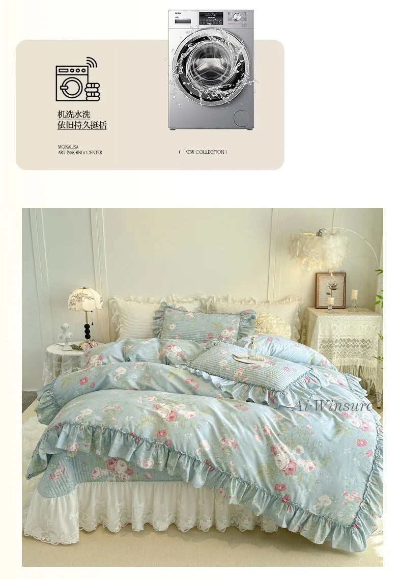 Baumwoll-Bettdecken-Set – Romantisches Spitzen-Design – Doppelbett