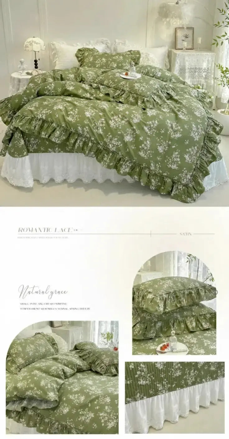 Baumwoll-Bettdecken-Set – Romantisches Spitzen-Design – Doppelbett