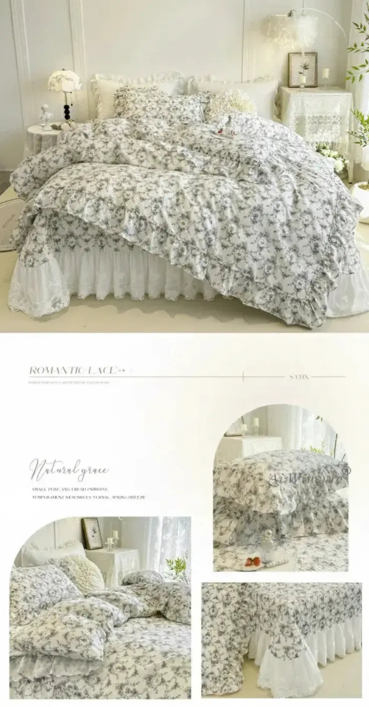 Baumwoll-Bettdecken-Set – Romantisches Spitzen-Design – Doppelbett