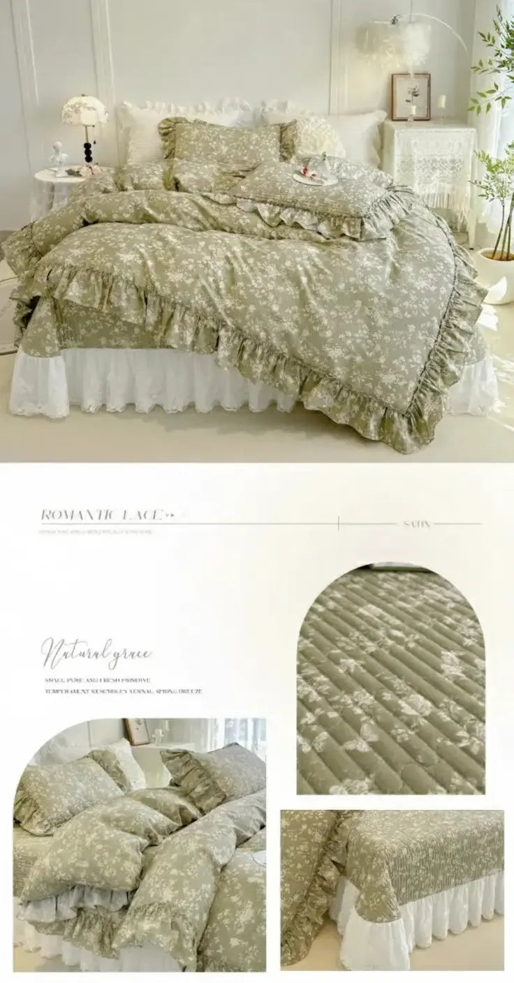 Baumwoll-Bettdecken-Set – Romantisches Spitzen-Design – Doppelbett