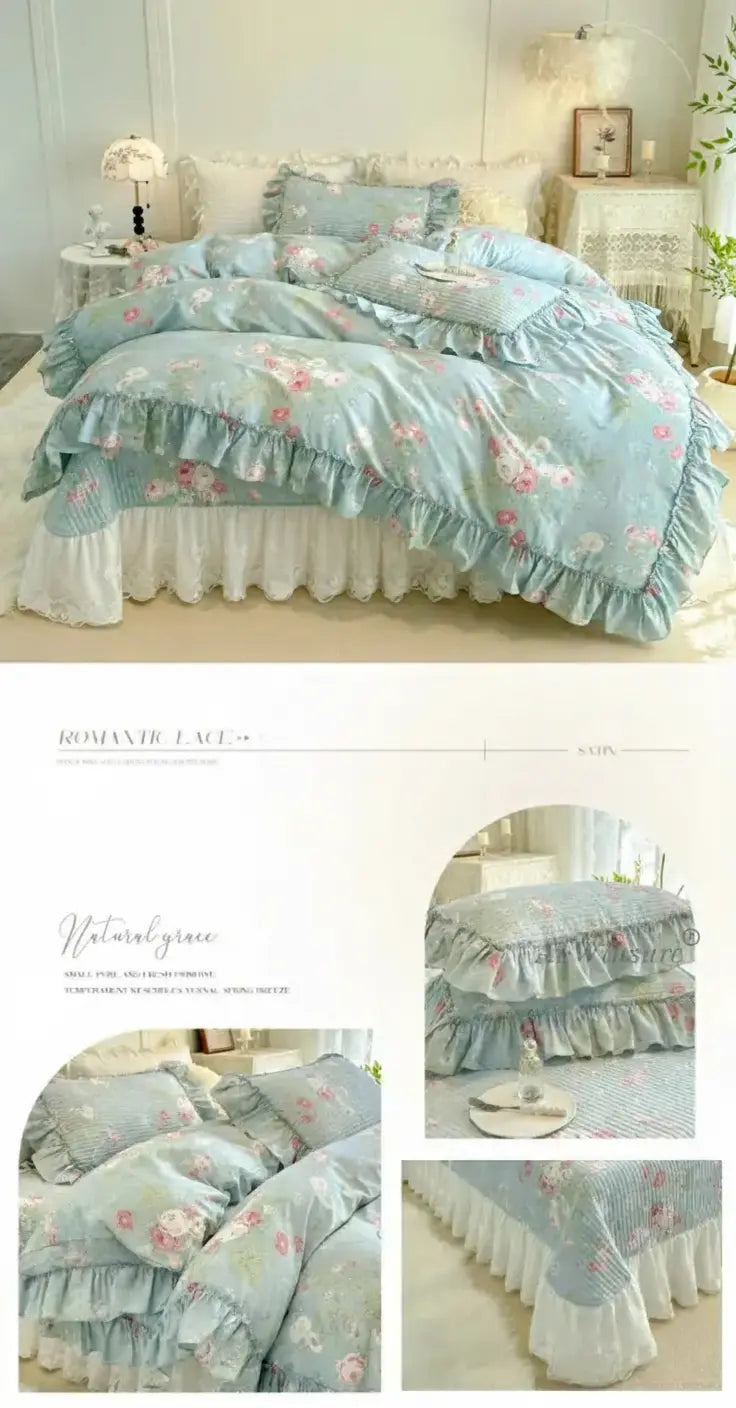 Baumwoll-Bettdecken-Set – Romantisches Spitzen-Design – Doppelbett