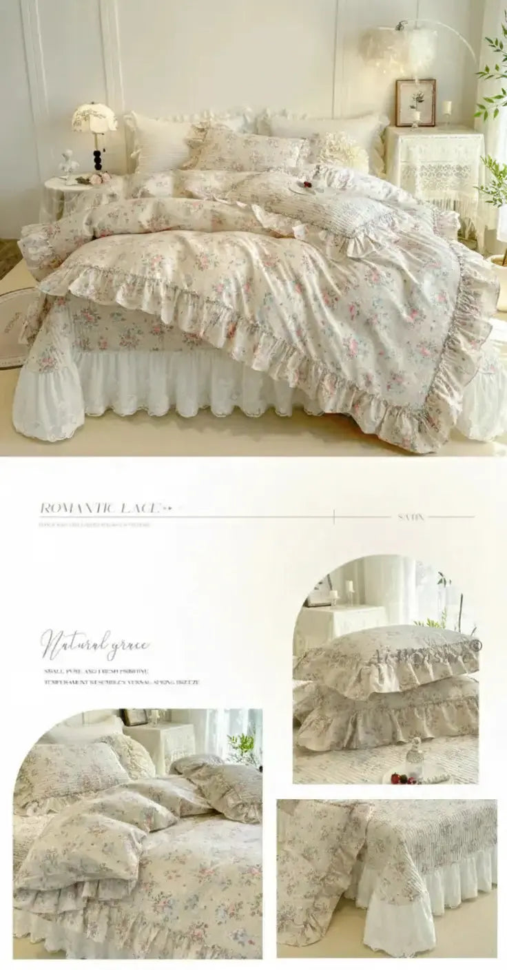 Baumwoll-Bettdecken-Set – Romantisches Spitzen-Design – Doppelbett