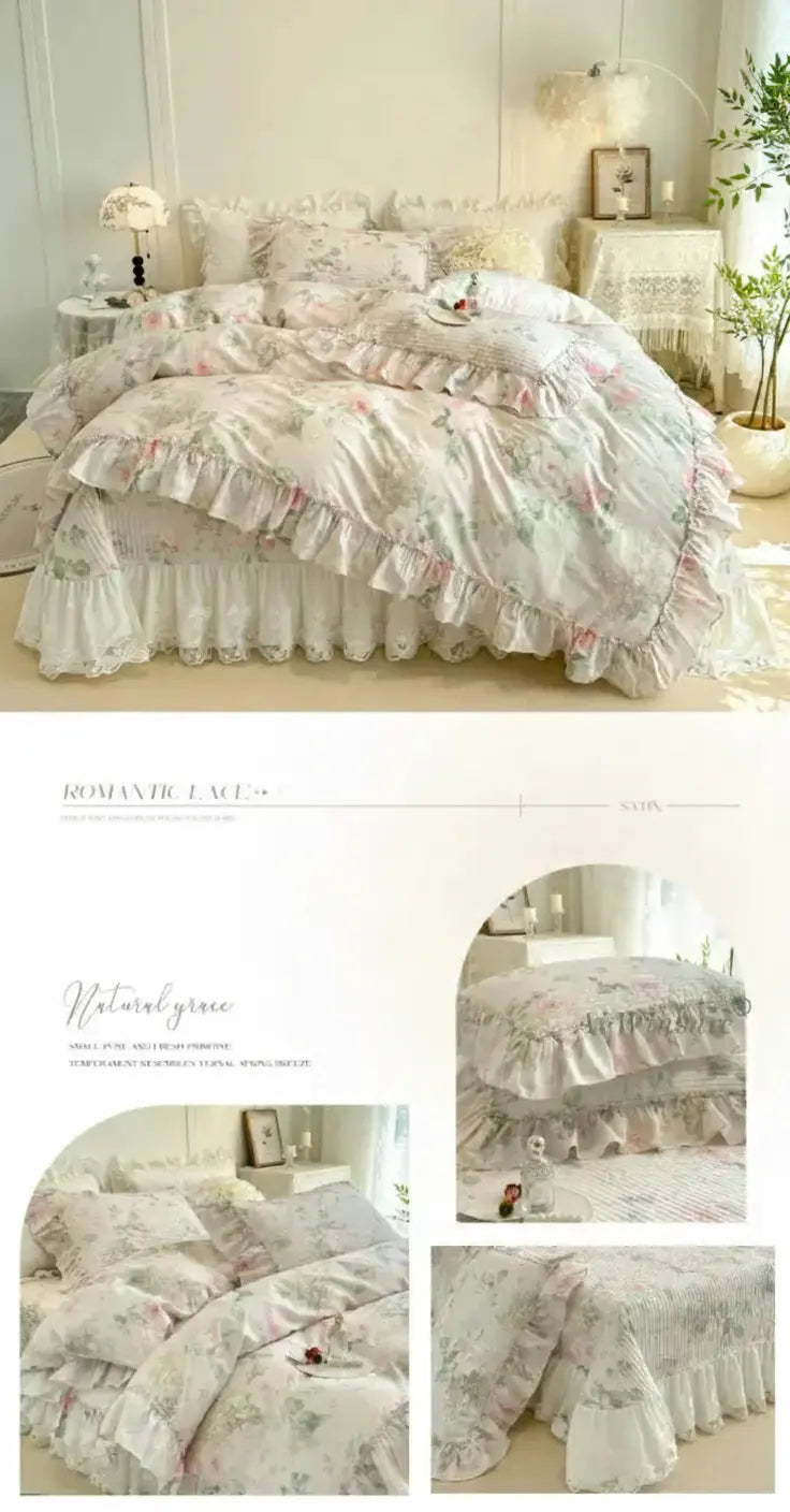 Baumwoll-Bettdecken-Set – Romantisches Spitzen-Design – Doppelbett