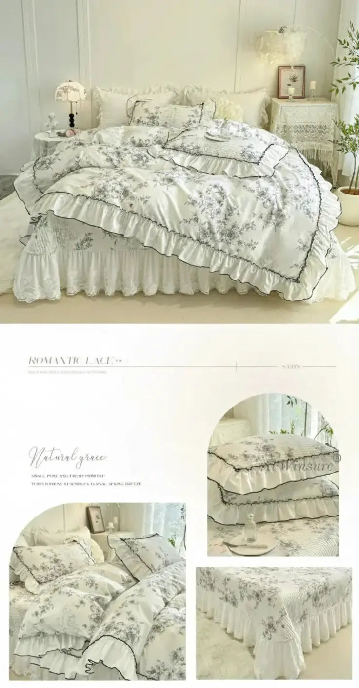 Baumwoll-Bettdecken-Set – Romantisches Spitzen-Design – Doppelbett