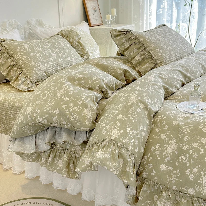 Baumwoll-Bettdecken-Set – Romantisches Spitzen-Design – Doppelbett