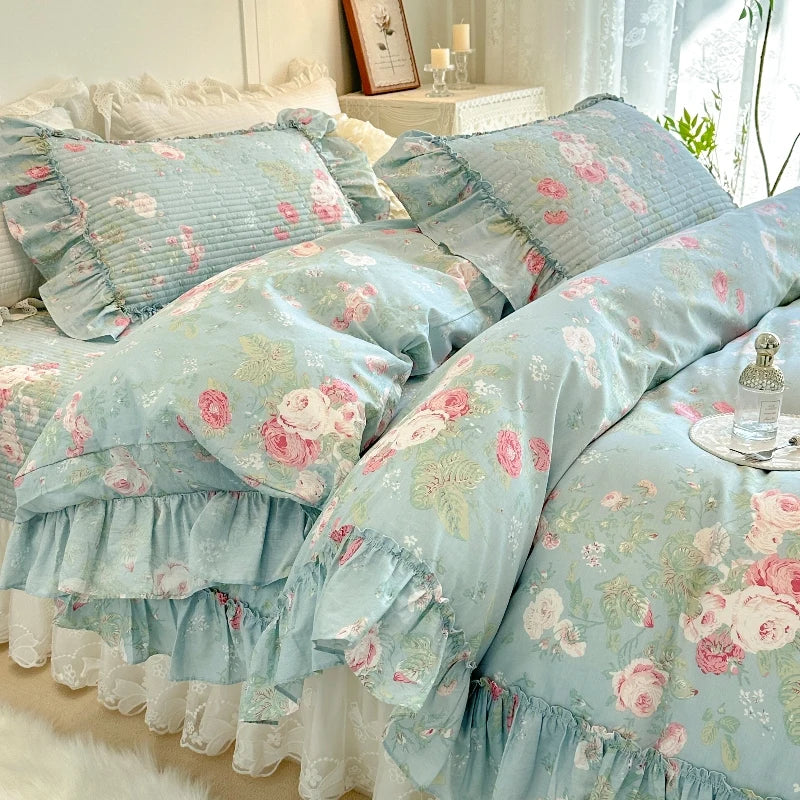 Baumwoll-Bettdecken-Set – Romantisches Spitzen-Design – Doppelbett