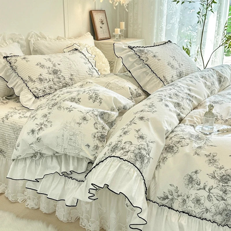 Baumwoll-Bettdecken-Set – Romantisches Spitzen-Design – Doppelbett