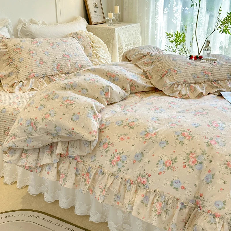 Baumwoll-Bettdecken-Set – Romantisches Spitzen-Design – Doppelbett