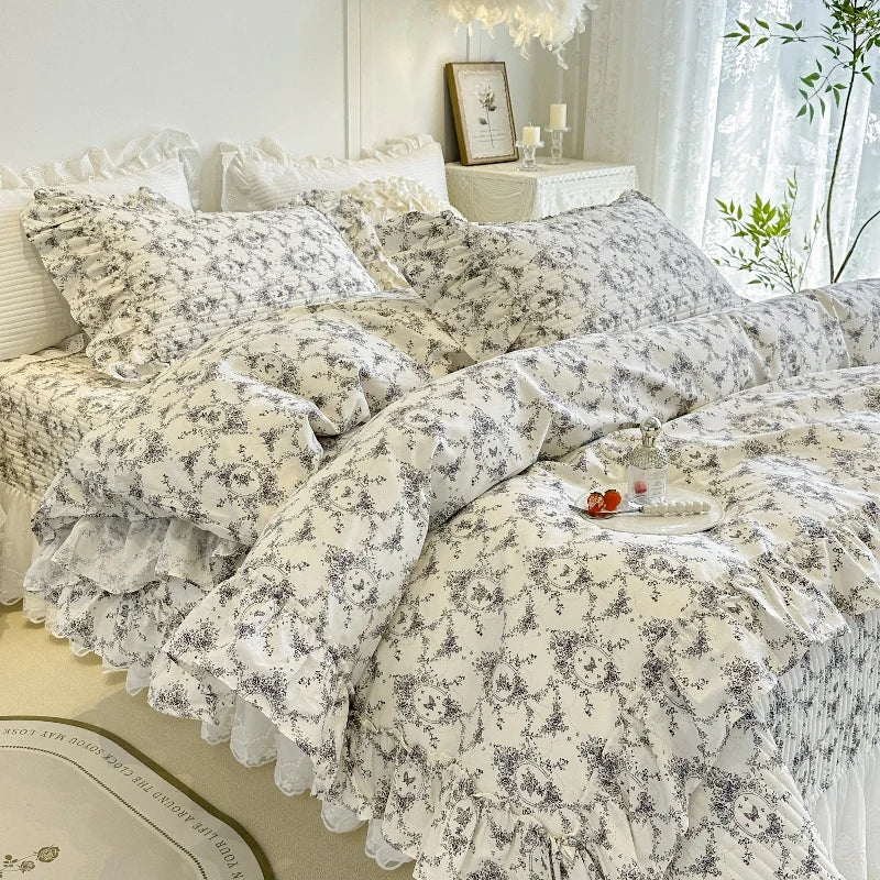 Baumwoll-Bettdecken-Set – Romantisches Spitzen-Design – Doppelbett