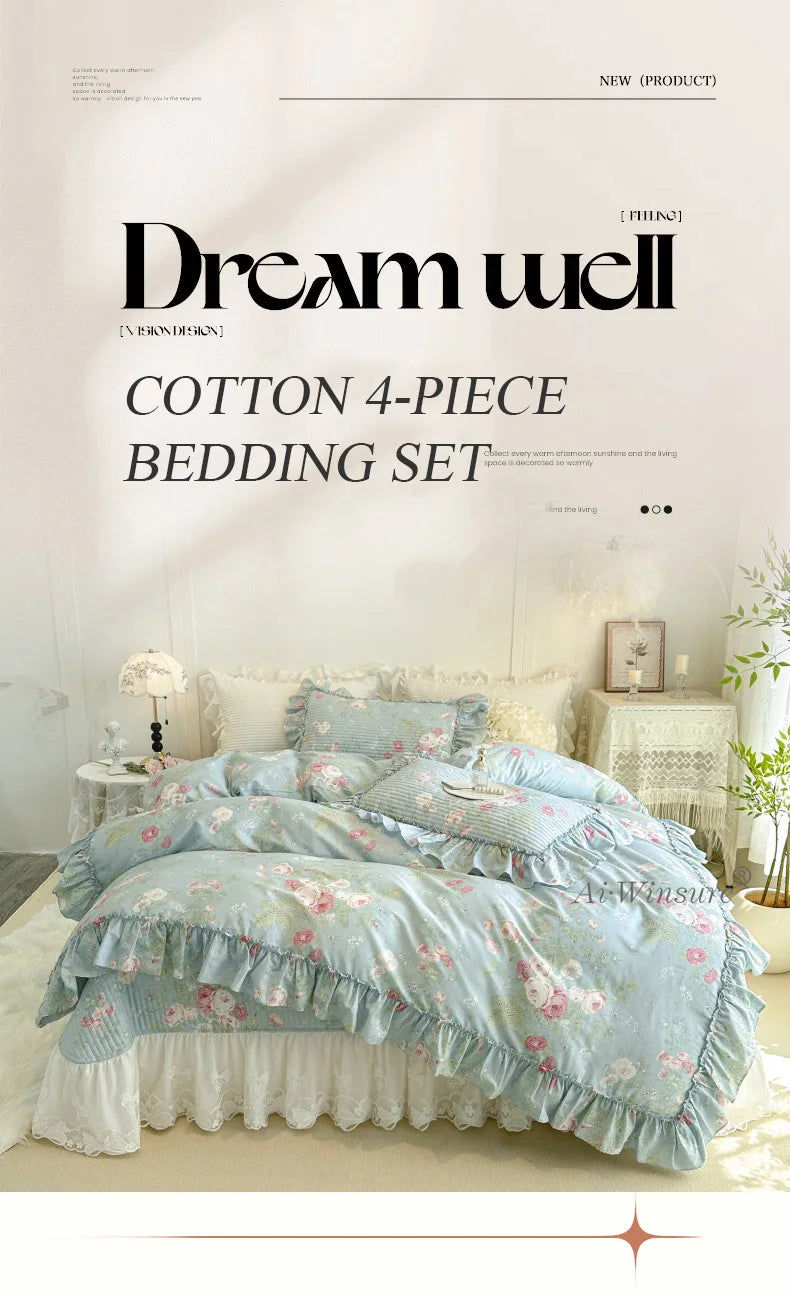 Baumwoll-Bettdecken-Set – Romantisches Spitzen-Design – Doppelbett