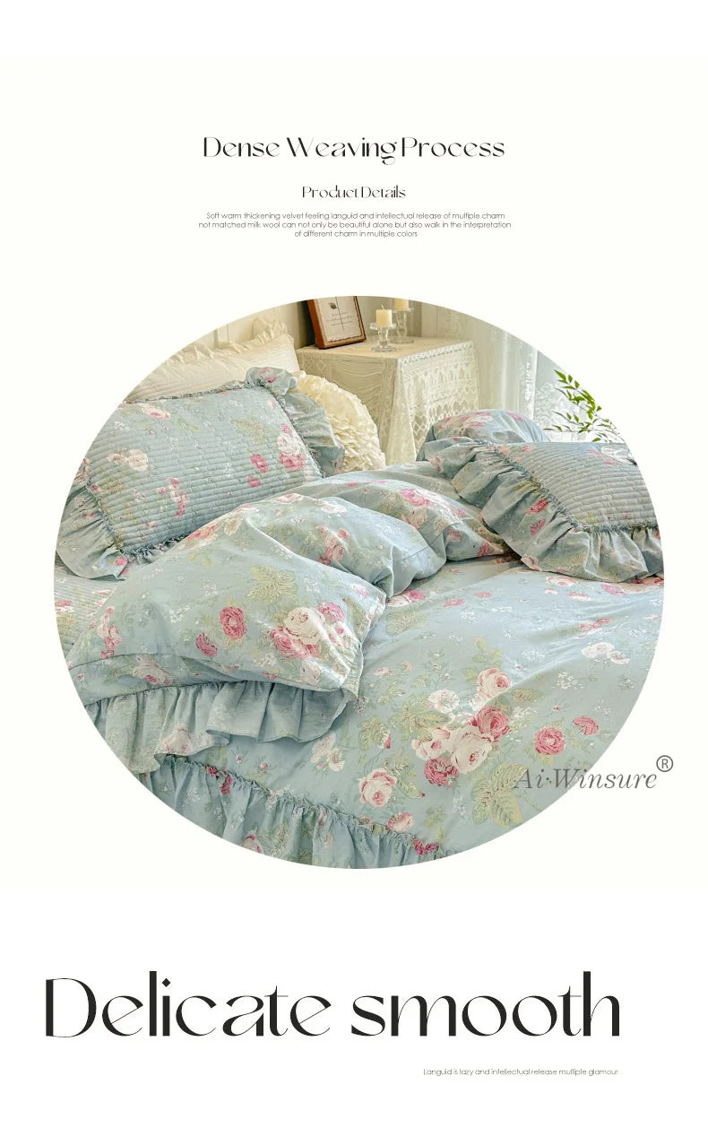 Baumwoll-Bettdecken-Set – Romantisches Spitzen-Design – Doppelbett