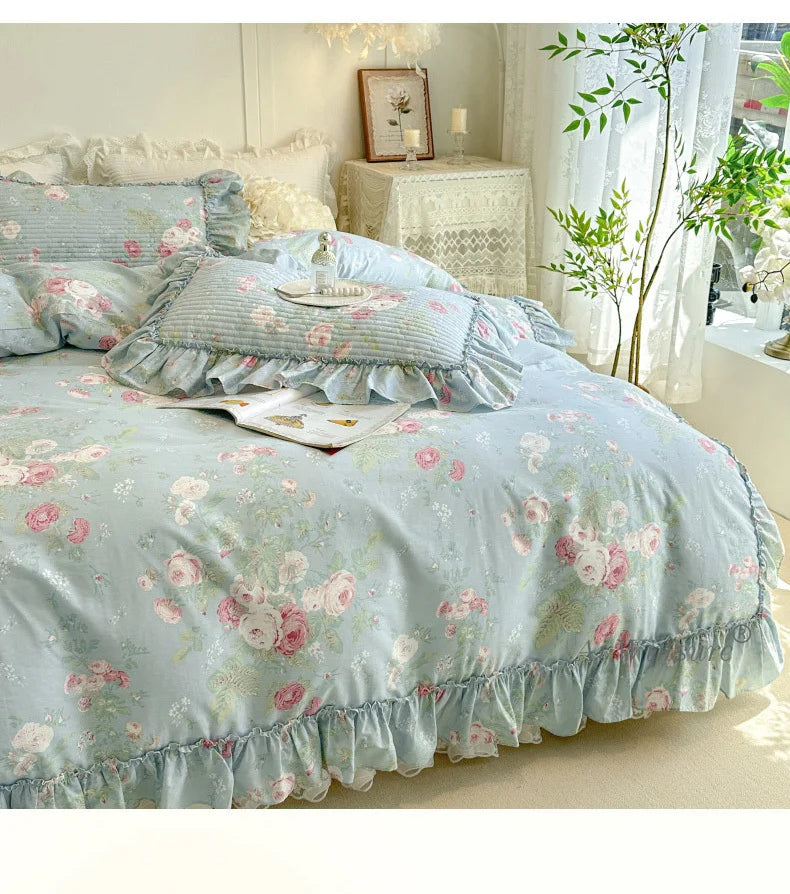 Baumwoll-Bettdecken-Set – Romantisches Spitzen-Design – Doppelbett