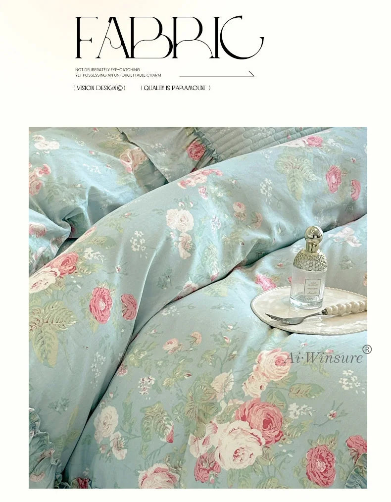 Baumwoll-Bettdecken-Set – Romantisches Spitzen-Design – Doppelbett