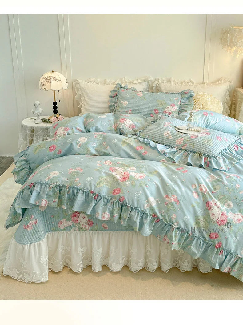 Baumwoll-Bettdecken-Set – Romantisches Spitzen-Design – Doppelbett