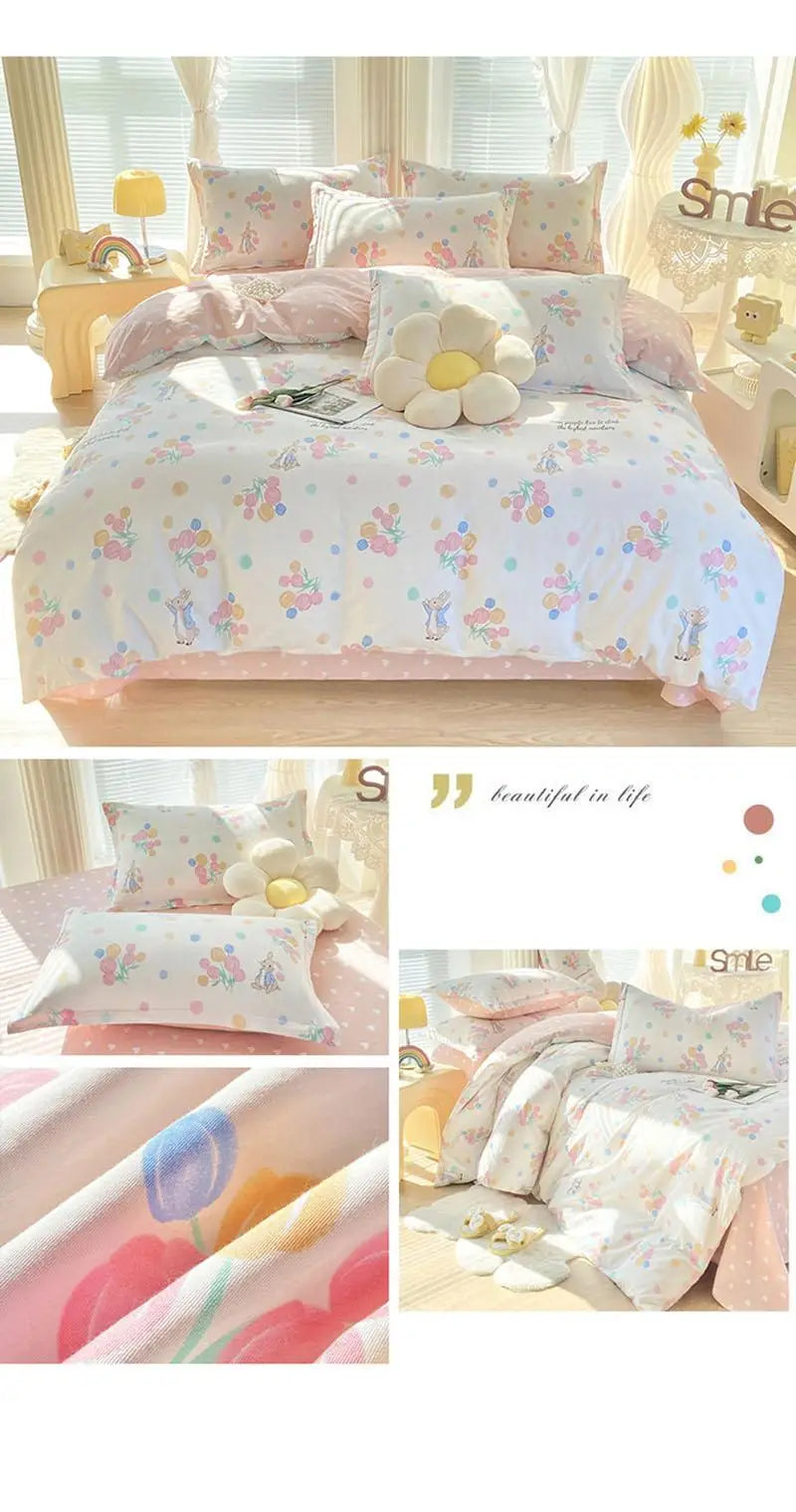 Baumwoll-Bettwäsche in Blumenmuster, Farbe: Blau, Grösse: 1.8m 4tlg Set, aus 100% Baumwolle für das Schlafzimmer