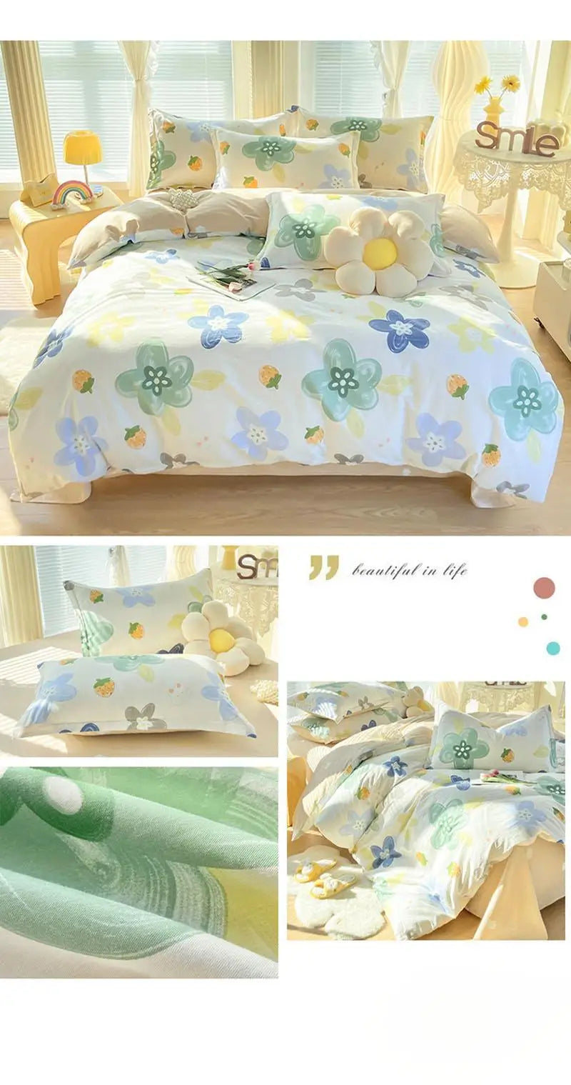 Baumwoll-Bettwäsche-Set mit Blumenmuster in verschiedenen Farben und Grössen