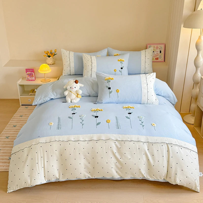 Baumwoll-Bettwäsche-Set – Blümchen-Design – Twin/Double-Grösse