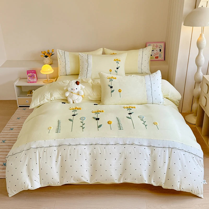 Baumwoll-Bettwäsche-Set – Blümchen-Design – Twin/Double-Grösse