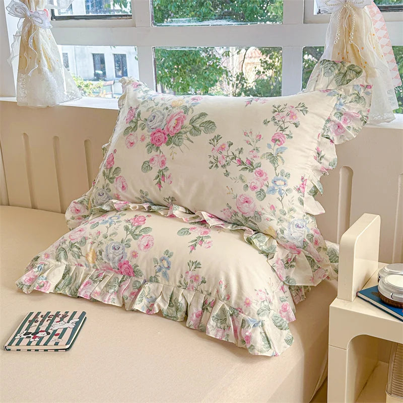 Baumwoll-Kissenbezüge - Blumenmotiv - 48x74cm Set