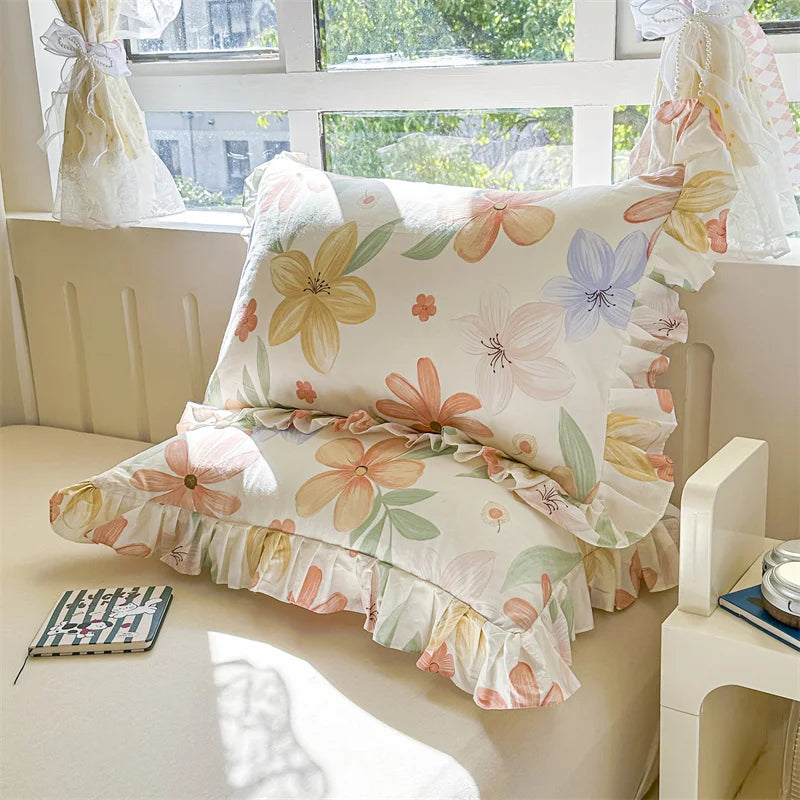 Baumwoll-Kissenbezüge - Blumenmotiv - 48x74cm Set