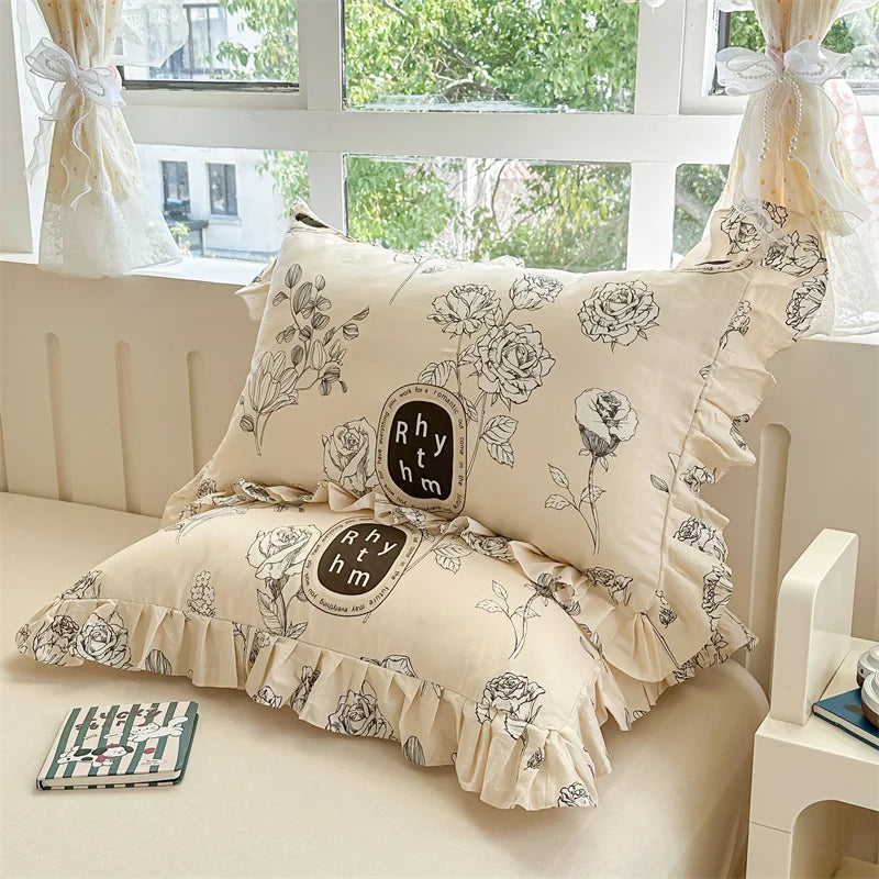 Baumwoll-Kissenbezüge - Blumenmotiv - 48x74cm Set