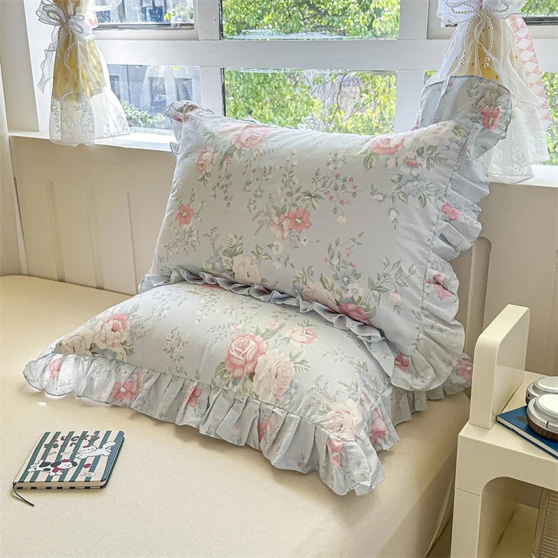 Baumwoll-Kissenbezüge - Blumenmotiv - 48x74cm Set