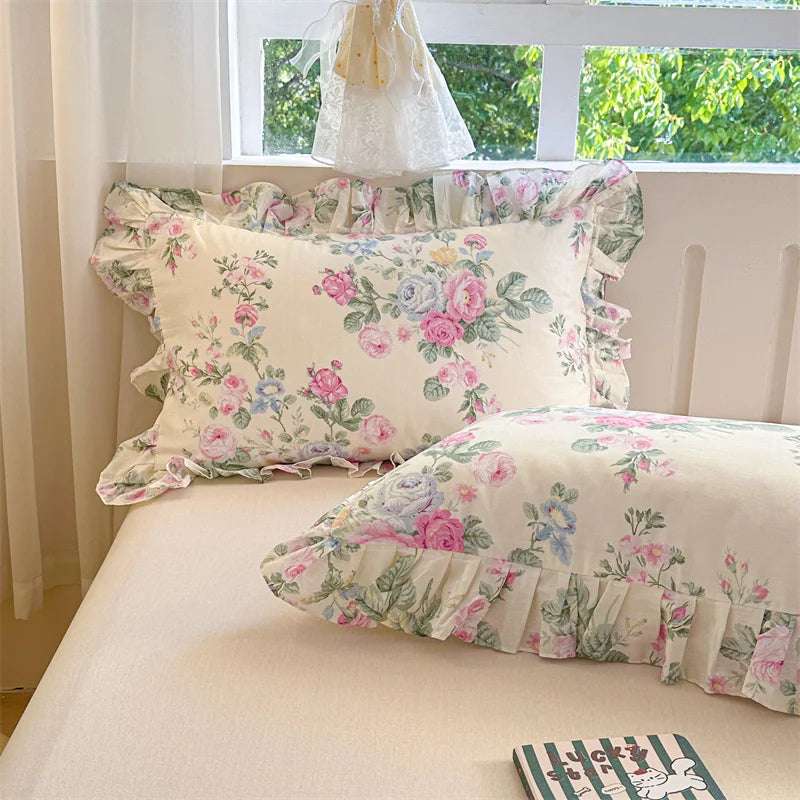 Baumwoll-Kissenbezüge - Blumenmotiv - 48x74cm Set