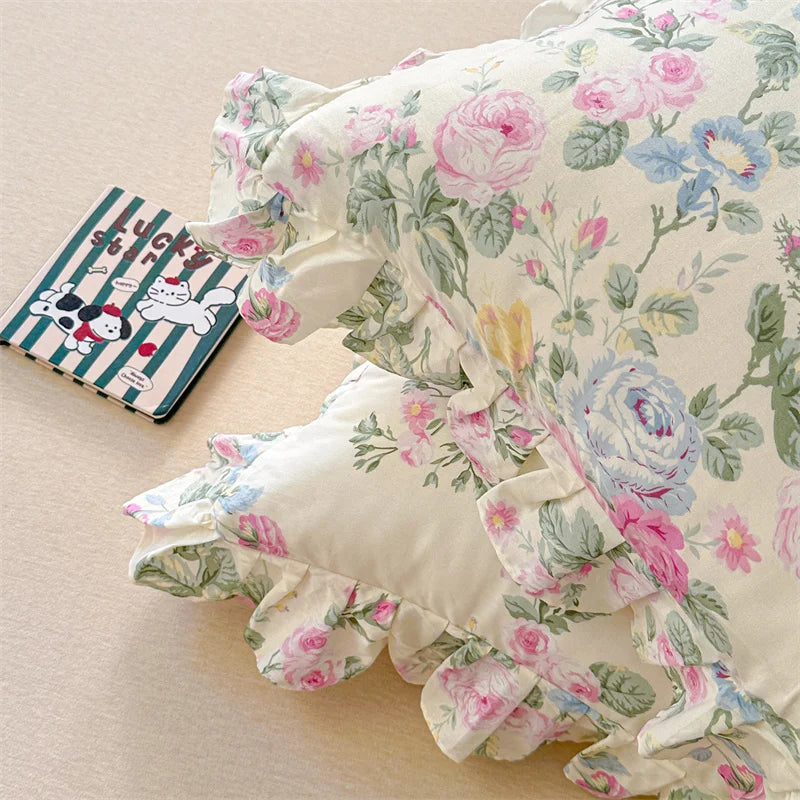 Baumwoll-Kissenbezüge - Blumenmotiv - 48x74cm Set