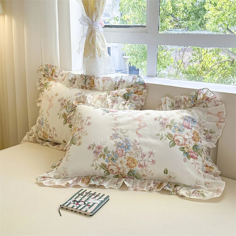 Baumwoll-Kissenbezüge - Blumenmotiv - 48x74cm Set