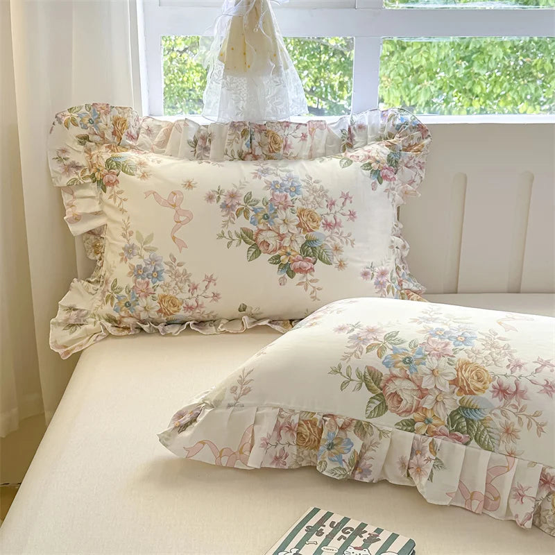 Baumwoll-Kissenbezüge - Blumenmotiv - 48x74cm Set