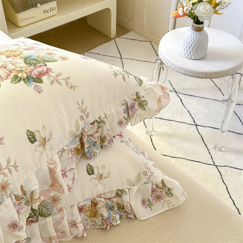 Baumwoll-Kissenbezüge - Blumenmotiv - 48x74cm Set