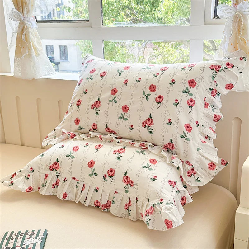 Baumwoll-Kissenbezüge - Blumenmotiv - 48x74cm Set