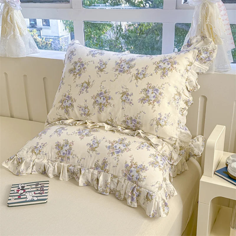 Baumwoll-Kissenbezüge - Blumenmotiv - 48x74cm Set