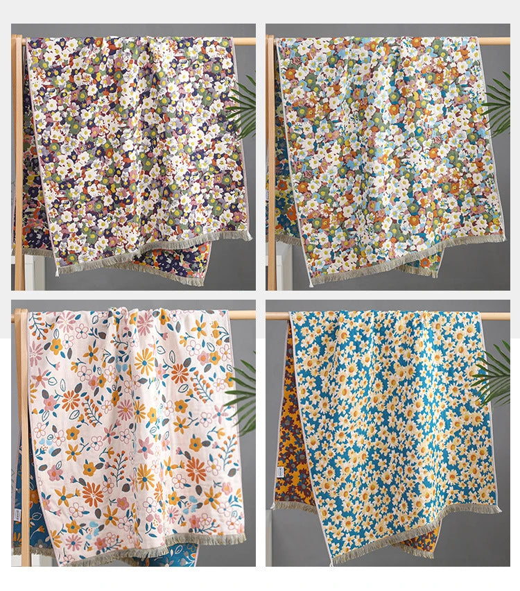 Baumwoll-Musselin-Badetuch – Blumen-Jacquard – 80x160cm
