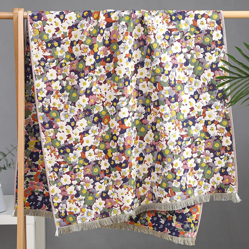 Baumwoll-Musselin-Badetuch – Blumen-Jacquard – 80x160cm