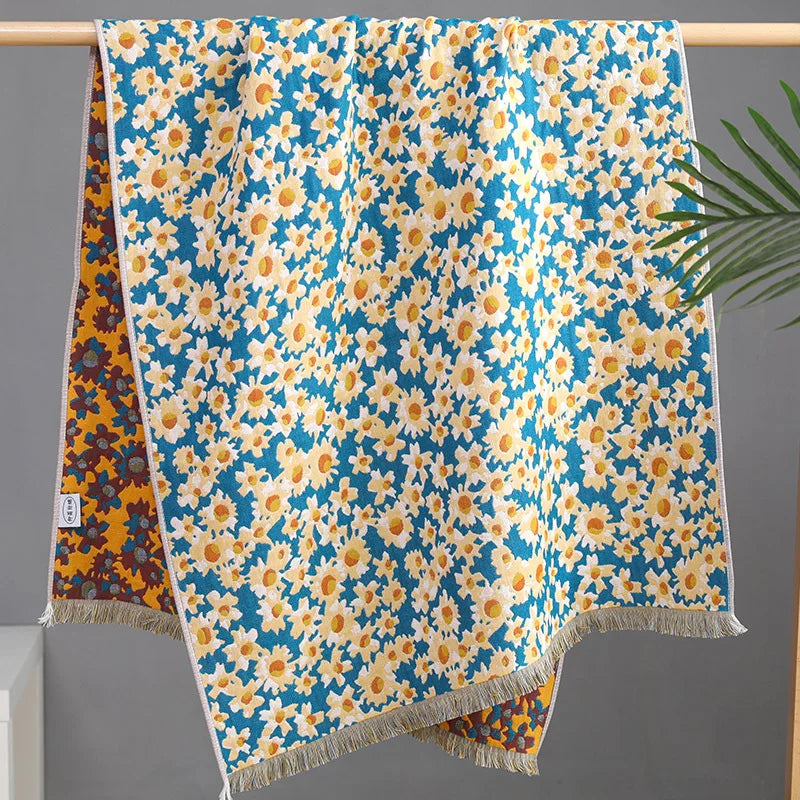 Baumwoll-Musselin-Badetuch – Blumen-Jacquard – 80x160cm
