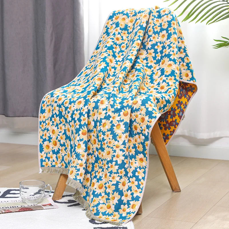 Baumwoll-Musselin-Badetuch – Blumen-Jacquard – 80x160cm