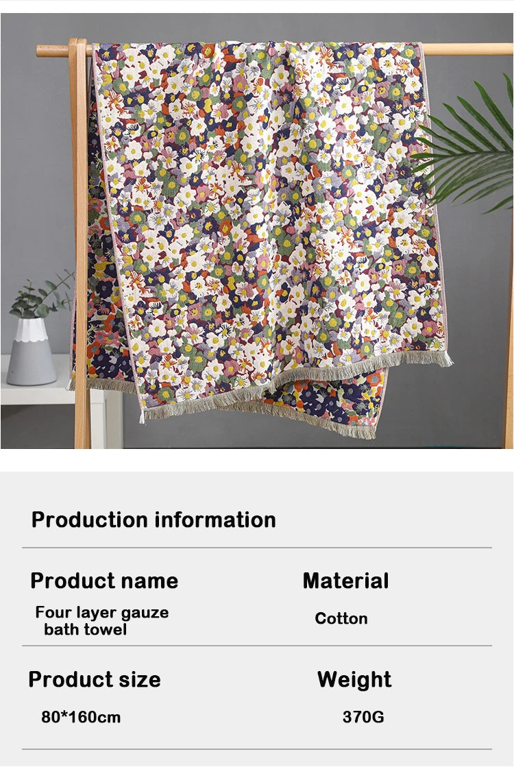 Baumwoll-Musselin-Badetuch – Blumen-Jacquard – 80x160cm