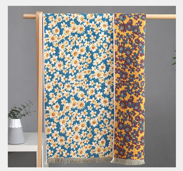 Baumwoll-Musselin-Badetuch – Blumen-Jacquard – 80x160cm