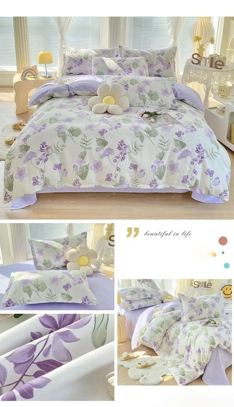 Baumwollbettwäsche im floralen Design, Farbe 1, Grösse 1.2m 3-teiliges Set