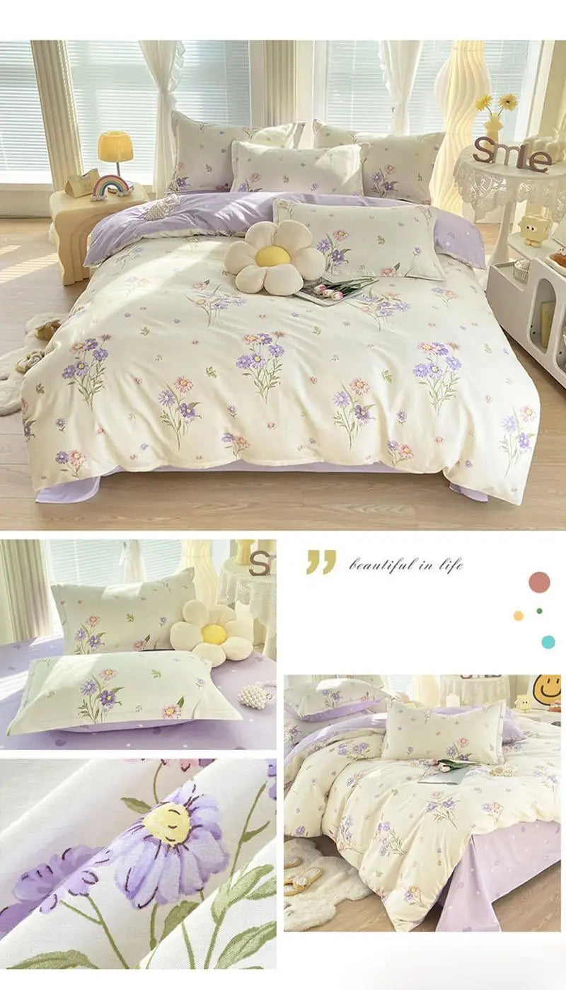 baumwollbettwäsche mit floralem design in verschiedenen farben, grösse 1.8m 4-teiliges set