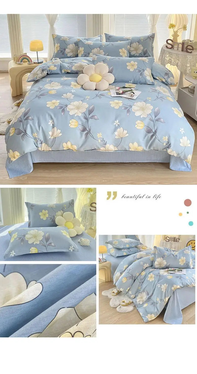 Baumwoll-Bettwäsche im floralen Design, verschiedene Farben, Grösse 1.2m 3-teiliges Set