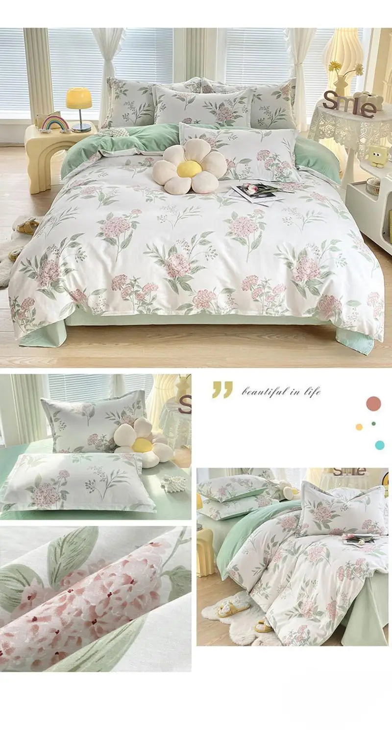 Baumwollbettwäsche im floralen Design, Farbe 1, Grösse 1.2 m 3-teiliges Set