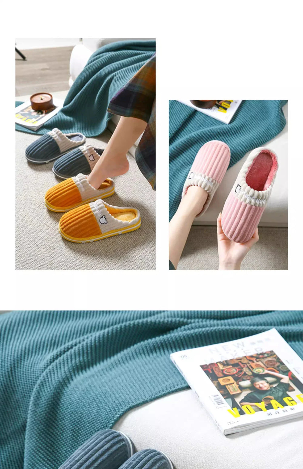 Baumwollhausschuhe – Cord & Plüsch – Heimkomfort