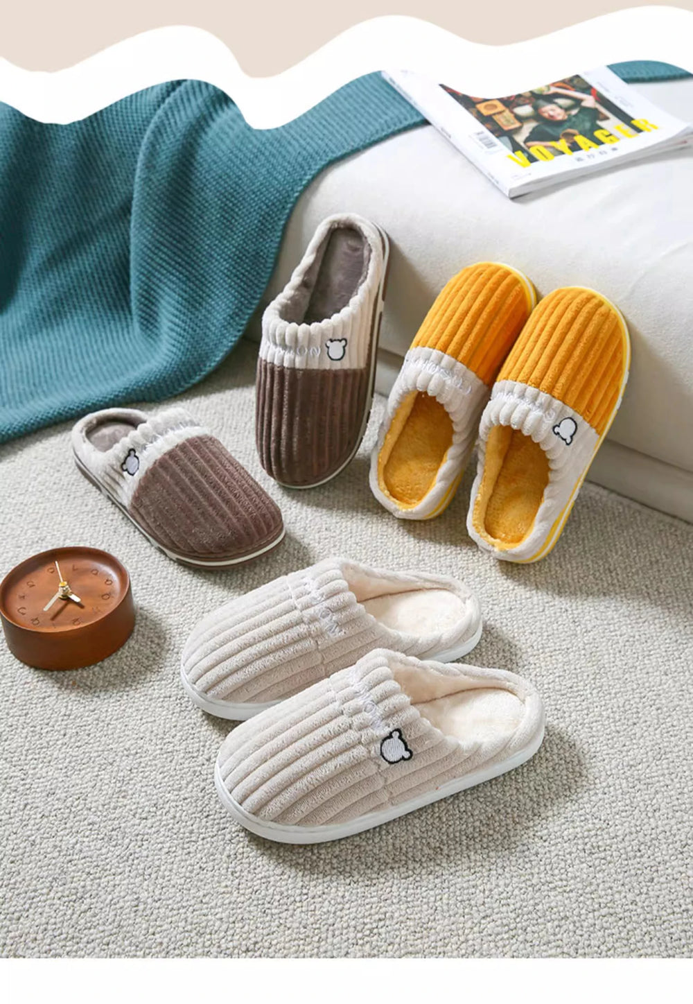 Baumwollhausschuhe – Cord & Plüsch – Heimkomfort