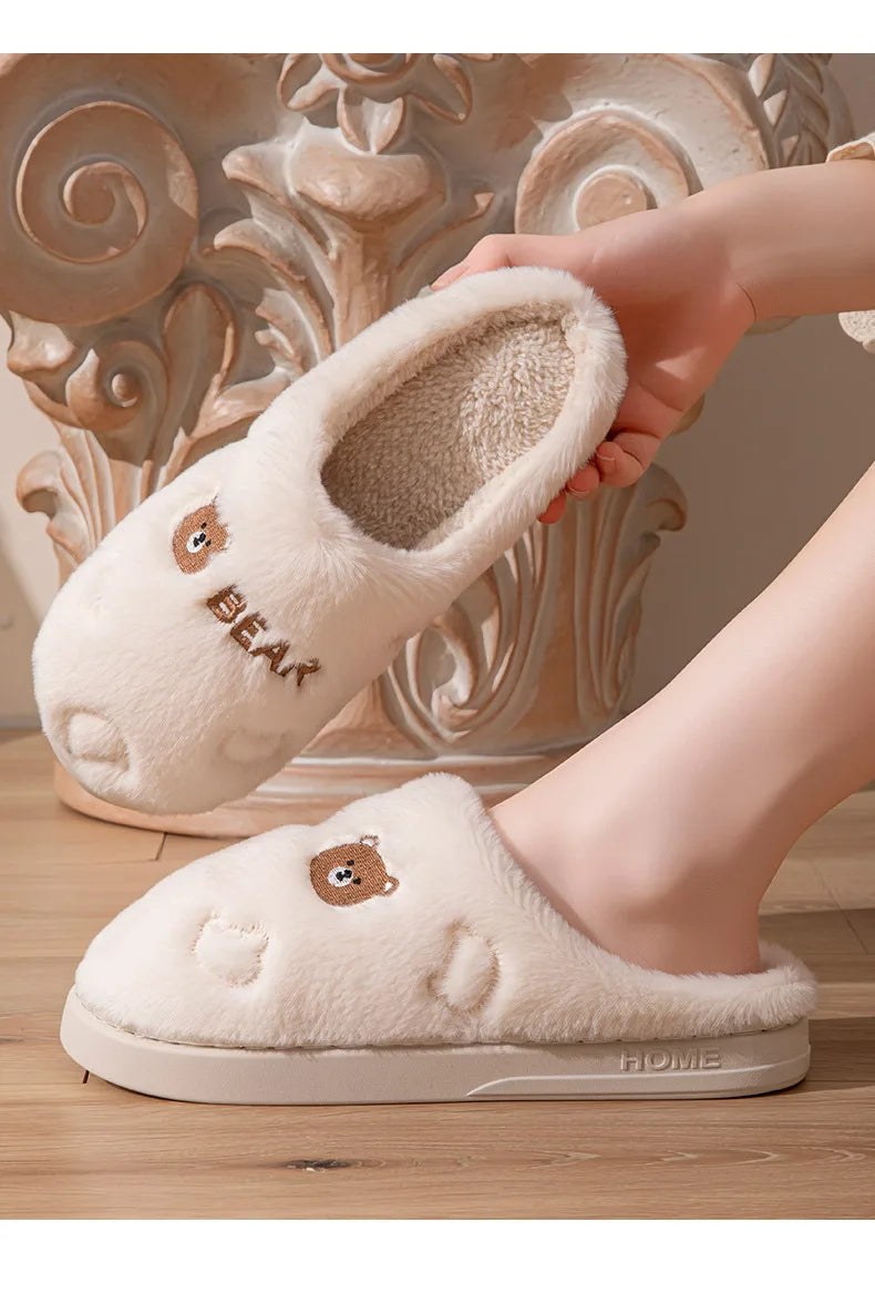 Rutschfeste Baumwollpantoffeln für Damen, Farbe: Weiss, Flanell, Boho
