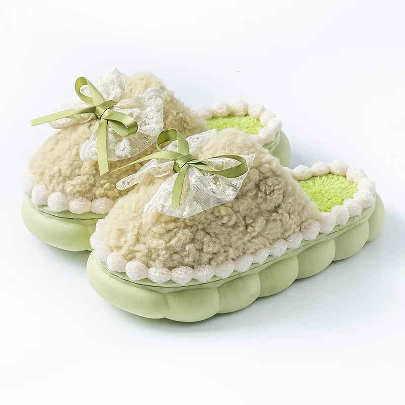 Baumwollpantoffeln – Flanell Schleifen-Design – Warmer Heimkomfort