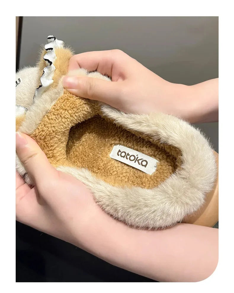 Baumwollpantoffeln – Tiermuster Pelz – Indoor Winter
