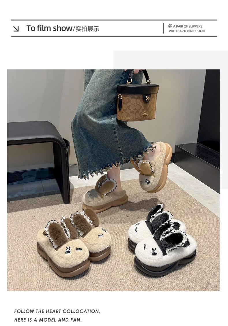 Baumwollpantoffeln – Tiermuster Pelz – Indoor Winter