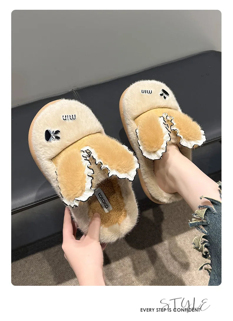 Baumwollpantoffeln – Tiermuster Pelz – Indoor Winter